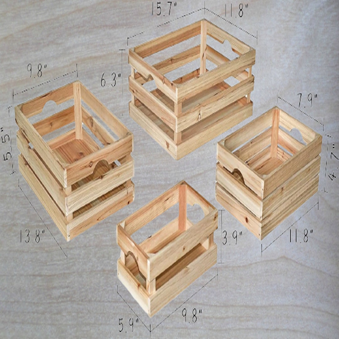 Large Wooden Crates Unfinished Set of 4 Office Storage Crates Etsy