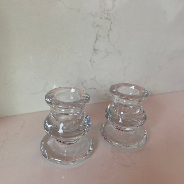 Set of 2 Glass Candlestick Holders