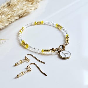 Pulsera de filigrana con perlas | Conjunto de joyería pendientes y pulsera | Amarillo Blanco | Cuentas de vidrio Miyuki | Joyas hechas a mano | regalo para ella