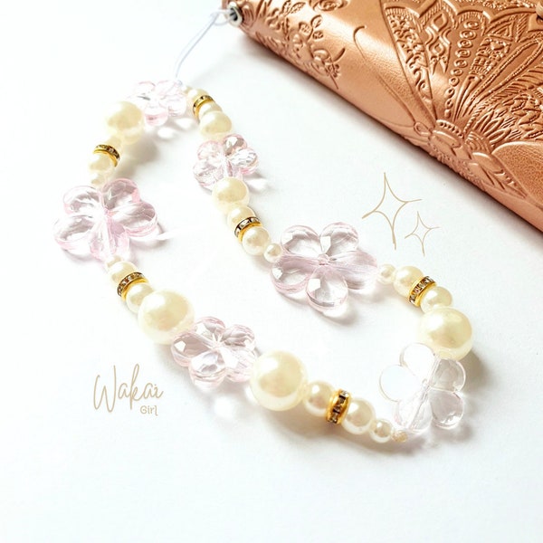 Kawaii Blumen Handykette • Glitter Phone Chain • niedliche Handykette aus Perlen rosa • Daisy Phone Chain • Ästhetische Y2K Kette • Handmade