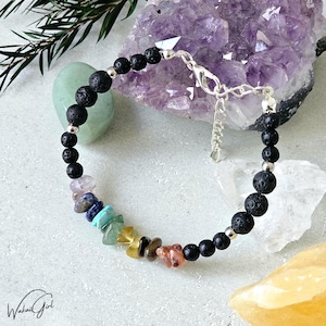 7 Chakra Armband, Kraftarmband, Heilsteinarmband, innere Balance Glück, Aroma Diffusor, Lavaperlen, Yoga Geschenk, Edelsteinarmband Handmade