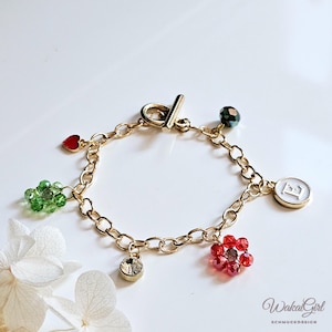 Pulsera charms flor, pulsera charm, pulsera eslabones con charms oro, pulsera con iniciales, pulsera margarita, regalo personalizado