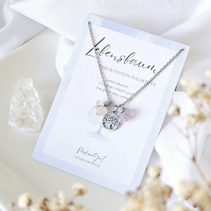 Collier en argent avec pierre de naissance, breloque arbre de vie, acier inoxydable étanche, bijoux en cristal faits main, carte cadeau, cadeau pour petite amie