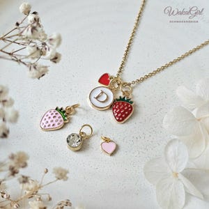 Collar personalizado con colgante, collar con fresa, collar de corazón, acero inoxidable bañado en oro de 18k, collar Kawaii, regalo hecho a mano para niñas