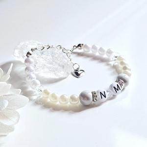 Pulsera de perlas con purpurina blanca / pulsera ajustable / cuentas milagrosas / pulsera hecha a mano / pulsera de corazón / personalizada individualmente