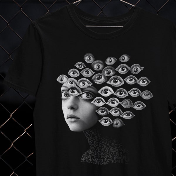 Multiple Eye Print T-Shirt, Goth Clothes, Trad Goth, Alt Clothing, Weirdcore, Goth Eye Tshirt, Harajuku, Fairy Grunge, Whimsigoth, Y2K Top