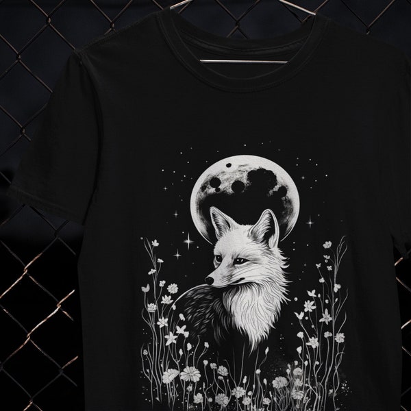 Night Fox T-Shirt, Y2K Clothing, Harajuku, Goth Clothes, Goth Fox Tshirt, Whimsigoth Tshirt, Y2K Grunge, Fairycore, Animal Tshirt, Y2K Top