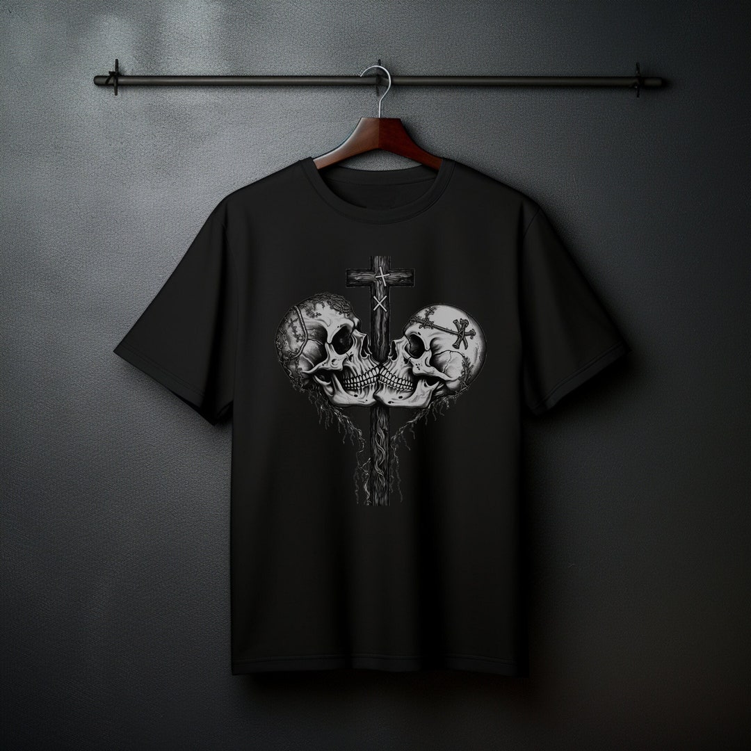 Gothic Cross Skull Black T-shirt, Weirdcore Tshirt, Horror Clothing ...