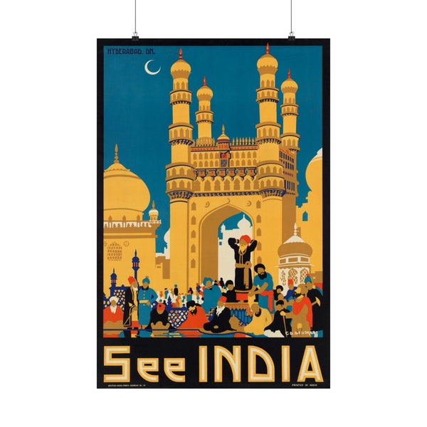 See India Hyderabad Travel Poster, Premium Vintage Style
