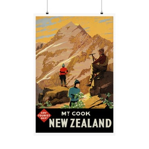 New Zealand Mt Cook/Aoraki Vintage Travel Poster (1930s)