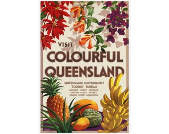 Póster de viaje de Queensland, Australia: arte tropical de estilo vintage