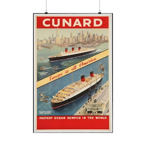 Cunard Fastest Ocean Service in the World Travel Poster (approx. 1910s)