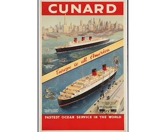 Cunard Fastest Ocean Service in the World Travel Poster (approx. 1910s)
