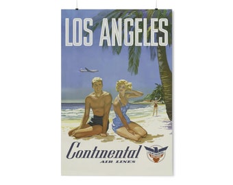 Póster de viaje vintage de Continental Airlines Los Ángeles - Arte de pared retro