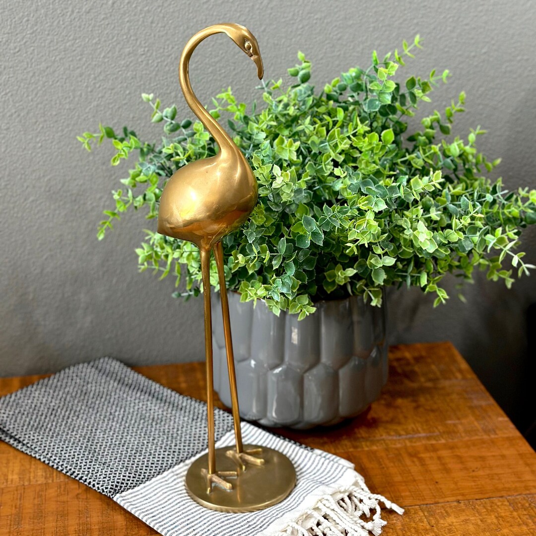 Vintage Brass Flamingo Statue, Bird Statue, Animal Figurine, Tropical