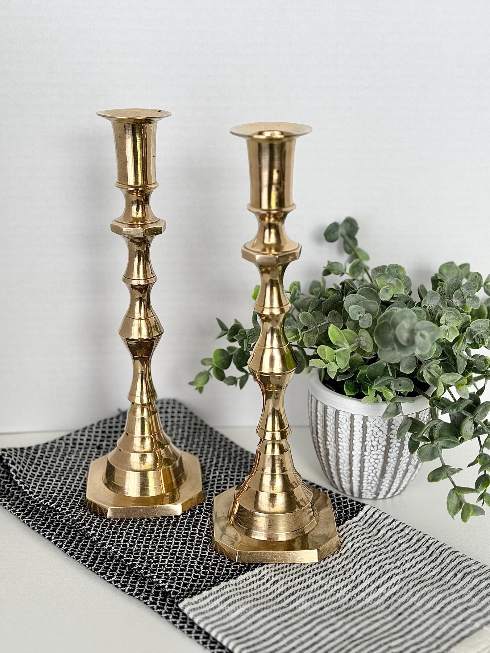 Pair of Mid Century Heavy Brass Candle Holders main image 1