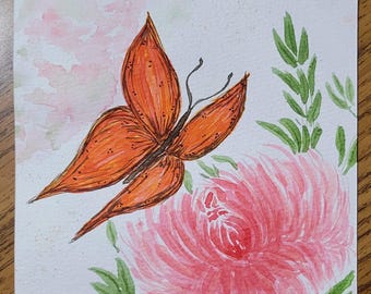5x7 Original Watercolor Painting ‘Butterfly Mums’ Unframed