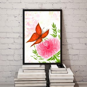 &quot;Aquarell &quot;&quot;Butterfly Mums&quot;&quot; Prints Ungerahmt, Aquarell Kunst, Aquarell Wand-Dekor, Florale Kunst, Schmetterling Kunst, Monarch