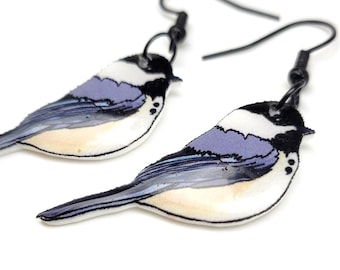 Carolina Chickadee Earrings with Semicolons-Bird Earrings-Suicide Prevention-Mental Health Awareness