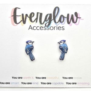 Blue Jay Stud Earrings--Blue Bird Stud Earrings--Hypoallergenic Titanium Posts