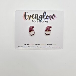 Gnome Stud Earrings: Blue or Maroon Gnomes, Hypoallergenic Titanium image 3