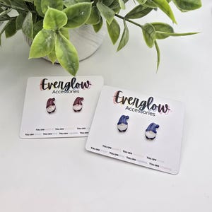 Gnome Stud Earrings: Blue or Maroon Gnomes, Hypoallergenic Titanium image 9