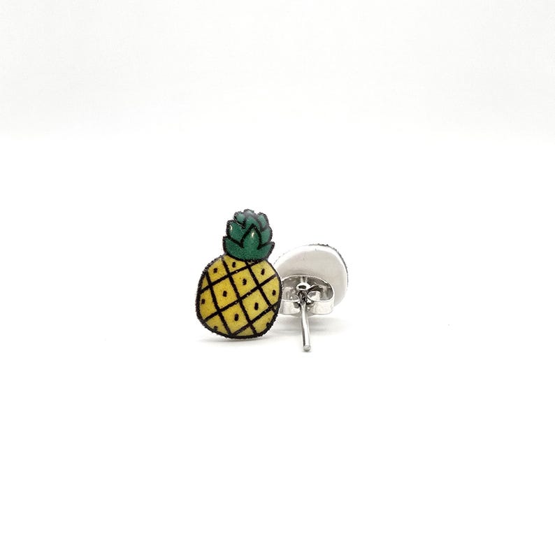 Tropical Pineapple Stud Earrings--Miniature Fruit Accessories--Hypoallergenic Titanium Posts image 3
