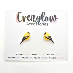 American Goldfinch Stud Earrings-Unique Yellow Bird Earrings-Hypoallergenic Titanium Posts
