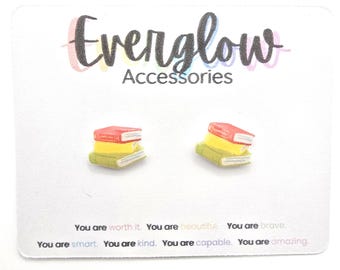 Book Stack Stud Earrings – Reader Gift--Book Lover Studs--Hypoallergenic Titanium Posts