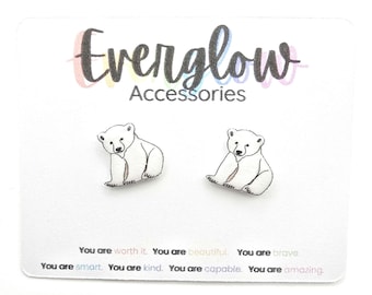 Polar Bear Cub Stud Earrings-Hypoallergenic Titanium Posts