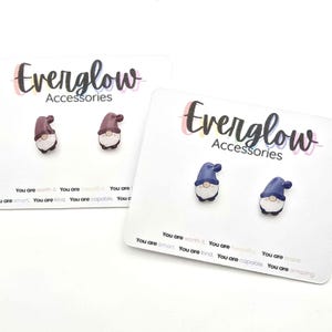 Gnome Stud Earrings: Blue or Maroon Gnomes, Hypoallergenic Titanium image 1