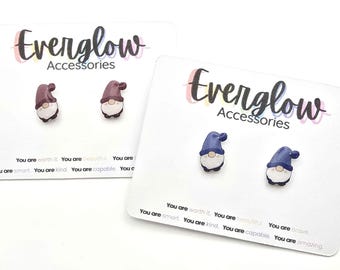 Gnome Stud Earrings: Blue or Maroon Gnomes, Hypoallergenic Titanium