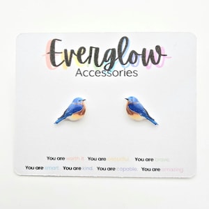 Eastern Blue Bird Stud Earrings--Hypoallergenic Titanium Posts