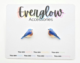 Eastern Blue Bird Stud Earrings--Hypoallergenic Titanium Posts