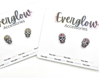 Sugar Skull Stud Earrings: Day of the Dead, Titanium Posts