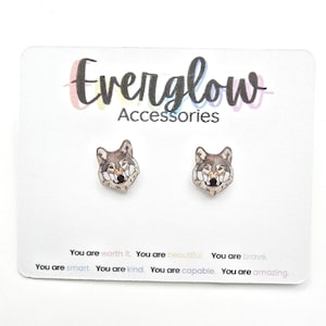 Wolf Stud Earrings-Detailed Timberwolf Stud Earrings