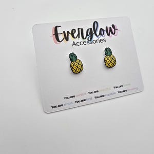 Tropical Pineapple Stud Earrings--Miniature Fruit Accessories--Hypoallergenic Titanium Posts image 2
