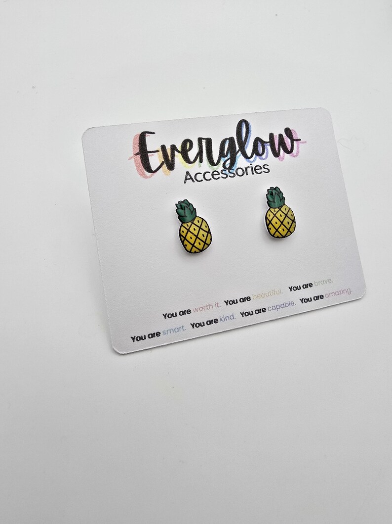 Tropical Pineapple Stud Earrings--Miniature Fruit Accessories--Hypoallergenic Titanium Posts image 2