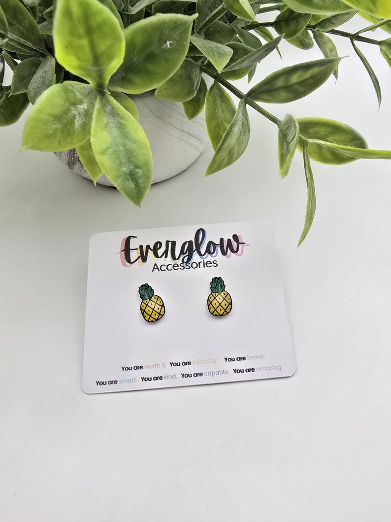 Tropical Pineapple Stud Earrings--Miniature Fruit Accessories--Hypoallergenic Titanium Posts image 7