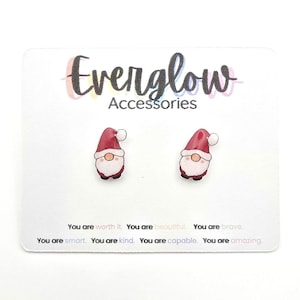 Santa Gnome Stud Earrings--Cute Christmas Gnome Earrings--Hypoallergenic Titanium Posts