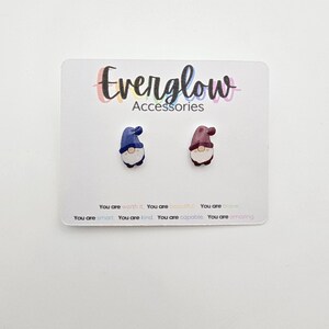 Gnome Stud Earrings: Blue or Maroon Gnomes, Hypoallergenic Titanium image 4