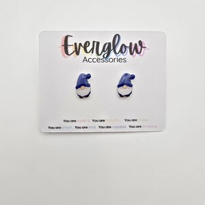 Gnome Stud Earrings: Blue or Maroon Gnomes, Hypoallergenic Titanium image 2