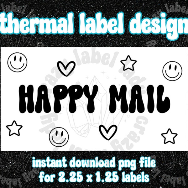 Happy Mail Sticker PNG, Thermal label printer PNG, digital download, small business shipping supplies, thermal label sticker