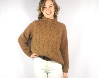 Hand Knit Alpaca Turtleneck Sweater | Cable Knit Design