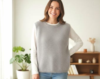 Hand Knitted Mohair Silk Merino Slipover: Fluffy Vest for Women Sleeveless Sweater