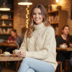 Handmade Alpaca Cable Knit Sweater | Women&#39;s Chunky Turtleneck Pullover