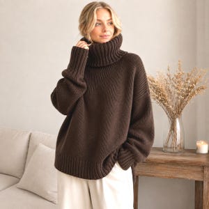 Maglione a collo alto in cashmere, merino e alpaca fatto a mano, pullover oversize di lusso in lana, maglieria spessa, autunno, inverno