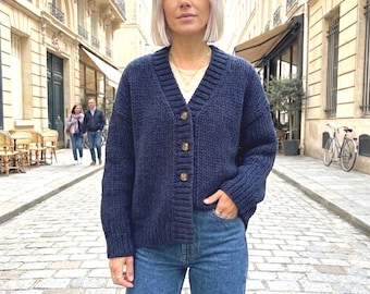 Handmade 100% Alpaca Wool Cardigan, Oversized Chunky Knit Sweater, Boho Style Jacket