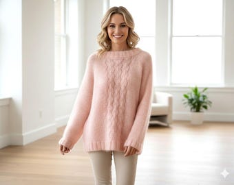 Hand Knit Alpaca Silk Sweater | Cable Knit Pullover Oversized  Jumper | Plus Size