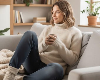 Hand-Knitted Alpaca Wool Turtleneck Sweater: Oversized Chunky Knit